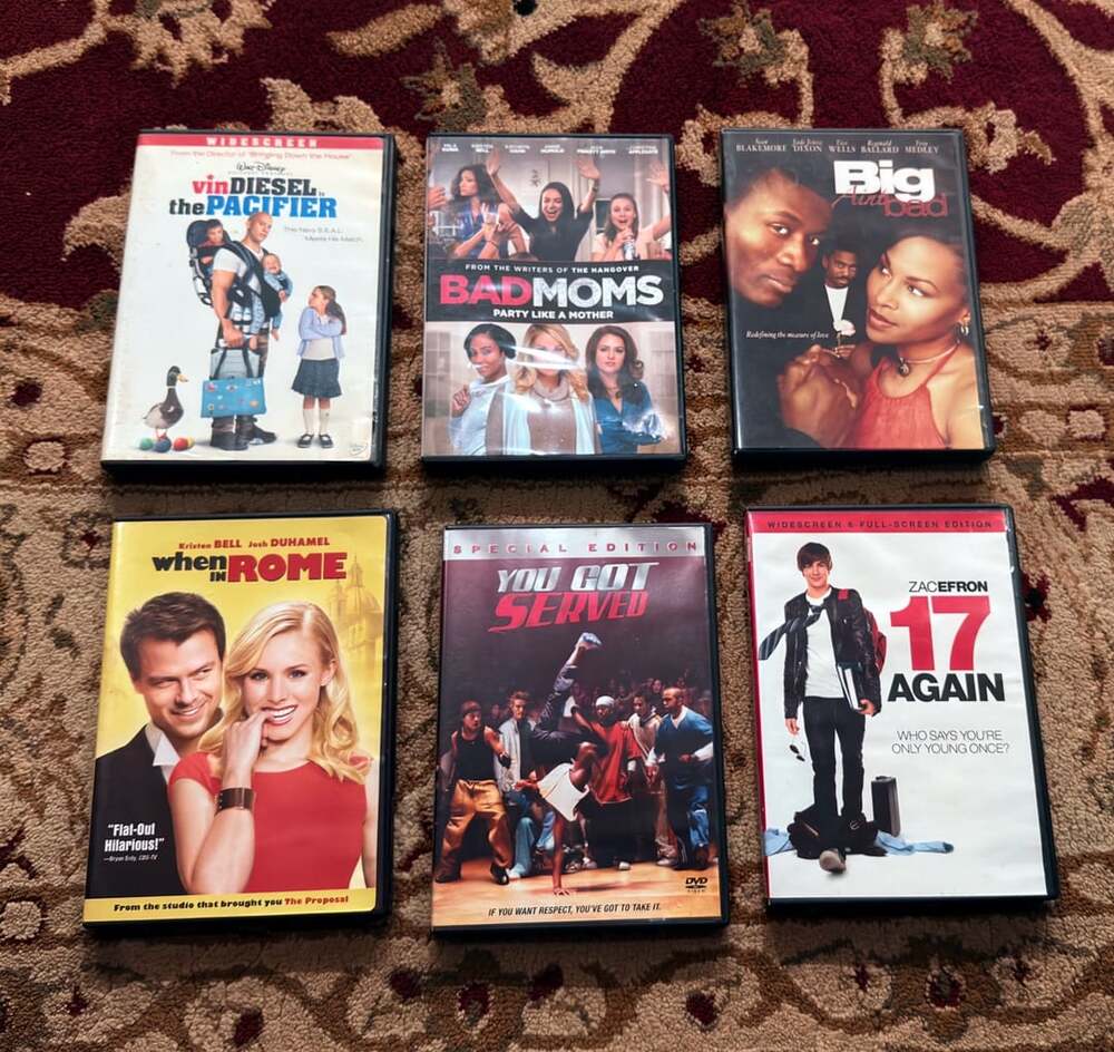 6 DVD Comedy Movie Lot Bad Moms 17 Again Pacifier You Got Served When in Rome